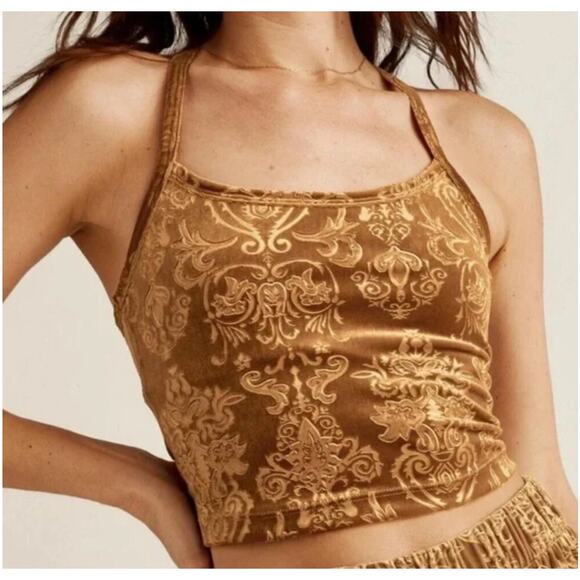 Beyond Yoga Slim Racer Back Embossed Velvet Tank Top Camel Brown Small Boho - Picture 1 of 7